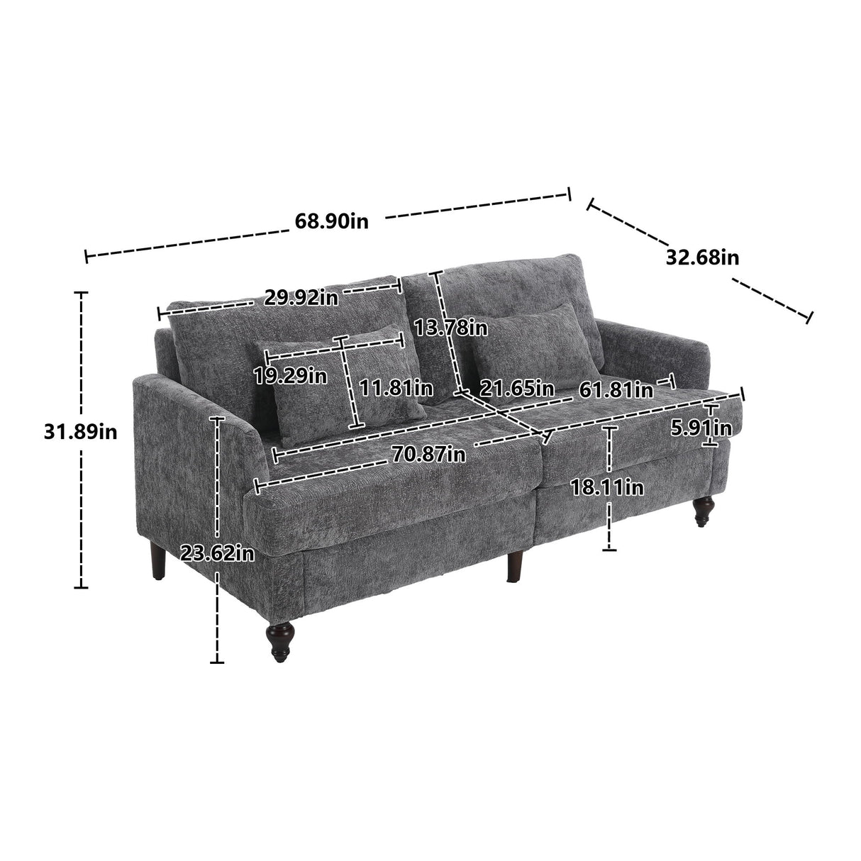 Mid Century Modern Fabric Loveseat Sofa, 2 Seat Upholstered Couch