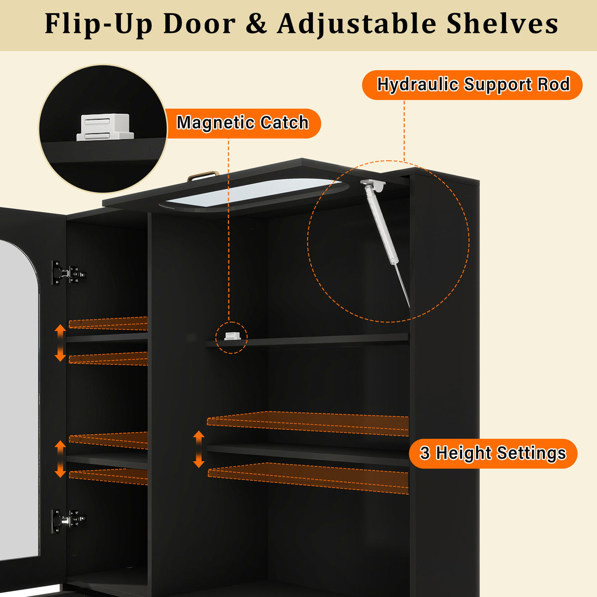 Tall Freestanding Kitchen Pantry Cabinet With Arched Glass Door