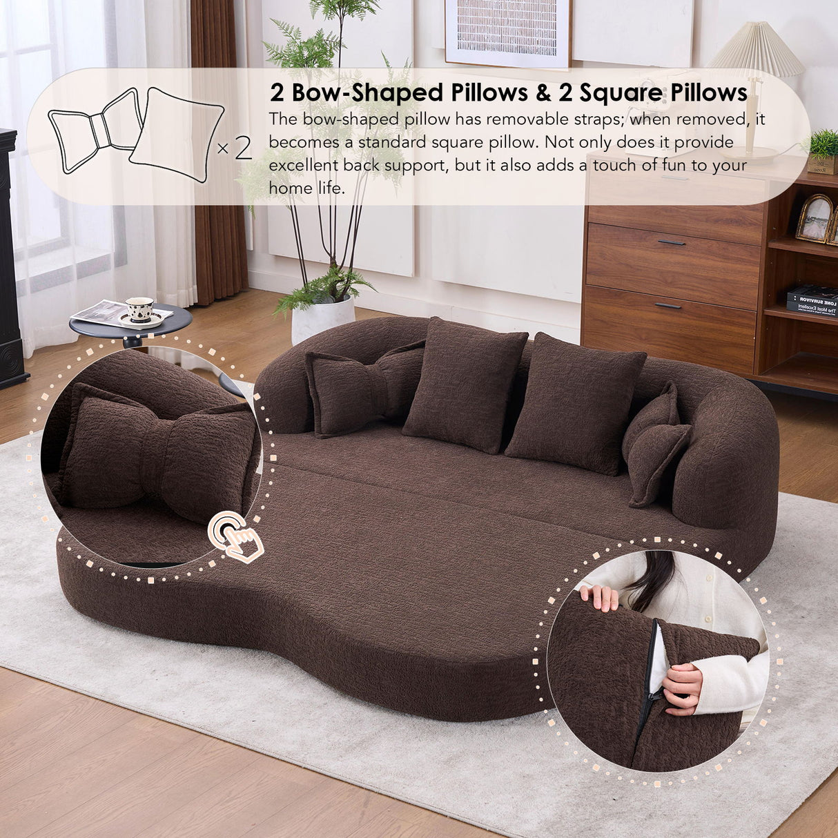 Foldable Sofa Bed, Boneless Couch Convertible Sleeper With 4 Pillows