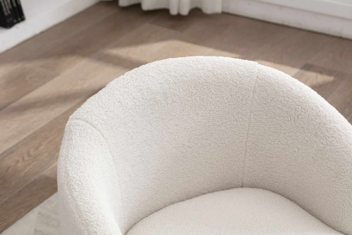 Teddy Fabric Swivel Accent Armchair Barrel Chair With Powder Coating Metal Ring - Ivory White