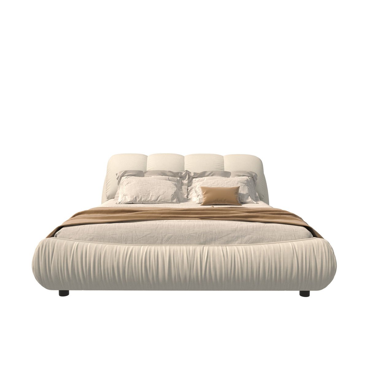 Luxury Upholstered Platform Bed With Oversized Padded Backrest And Solid Wood Frame