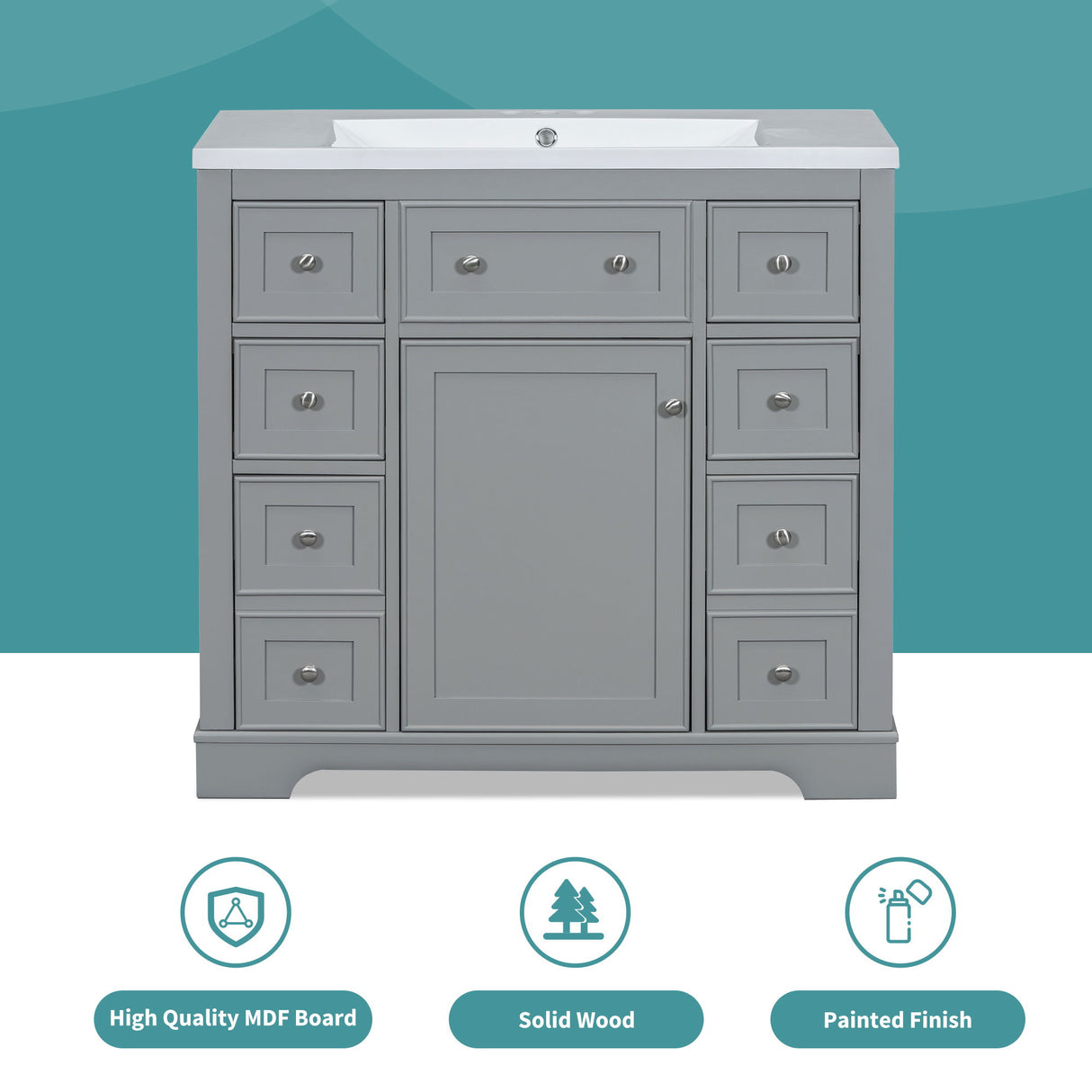 Modern Bathroom Vanity With Sink Combo, 6 Drawers And 1 Cabinet