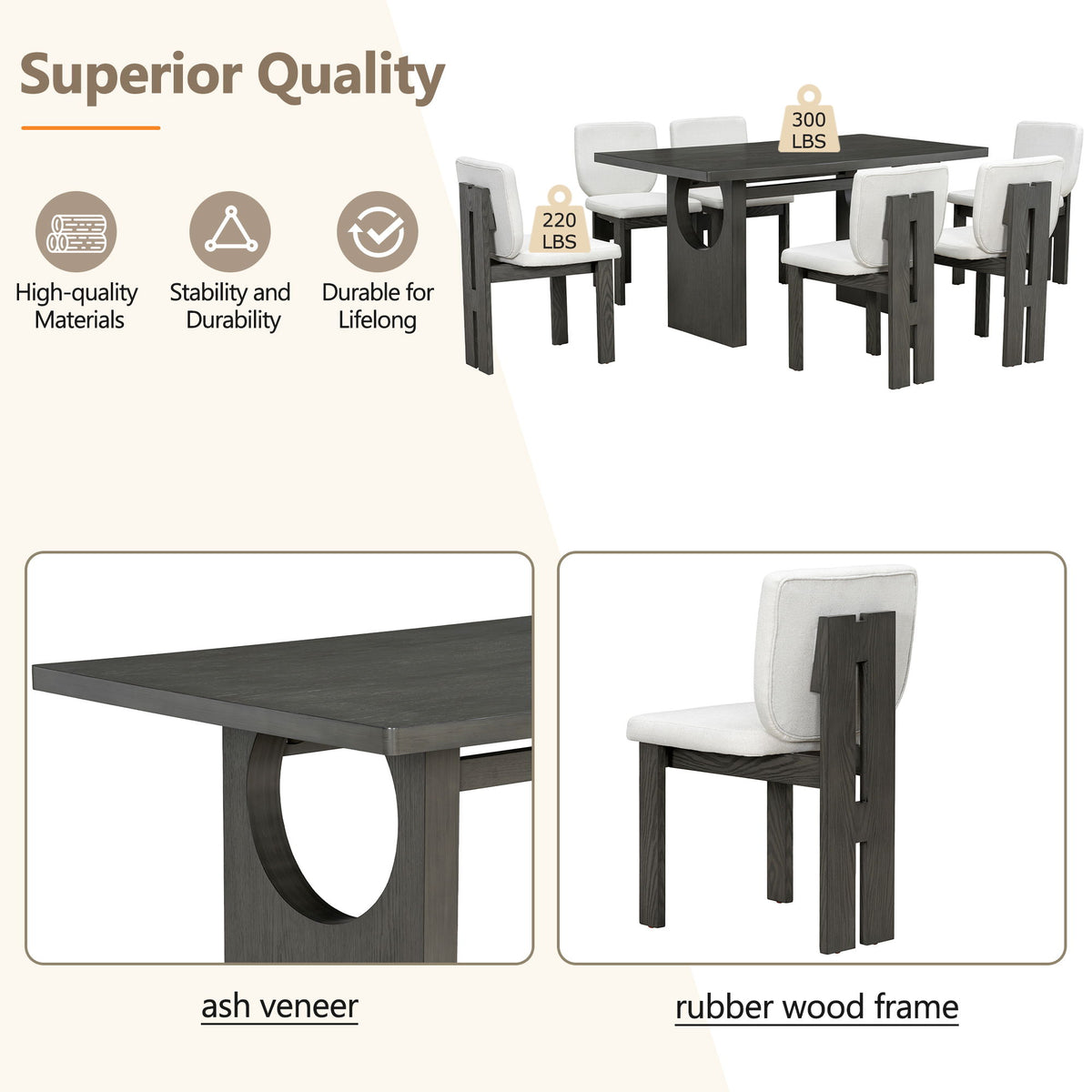 Dining Table Set For 6 With Upholstered Chairs