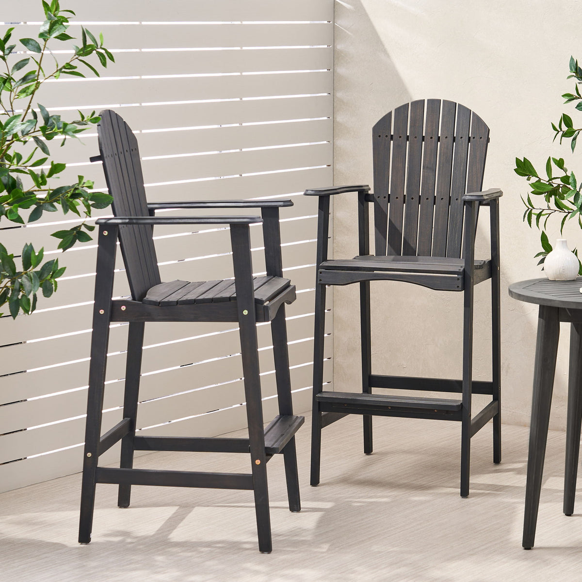 Outdoor Acacia Wood Adirondack Barstools (Set of 2)