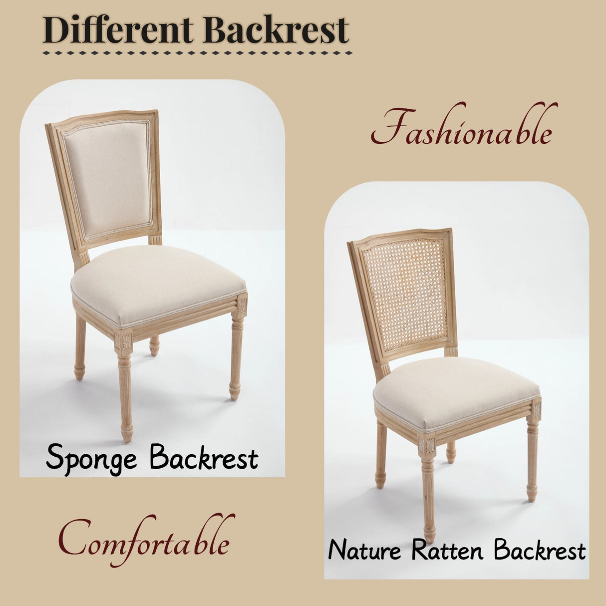 Dining Chairs Upholstered With T - Shaped Back (Set of 2) - Beige