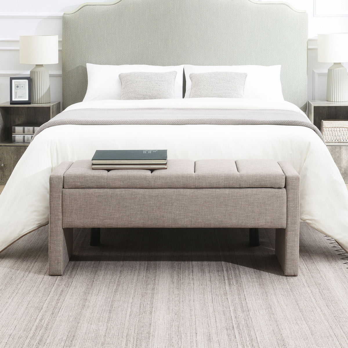 Modern Upholstered Large Bed End Bench With Storage