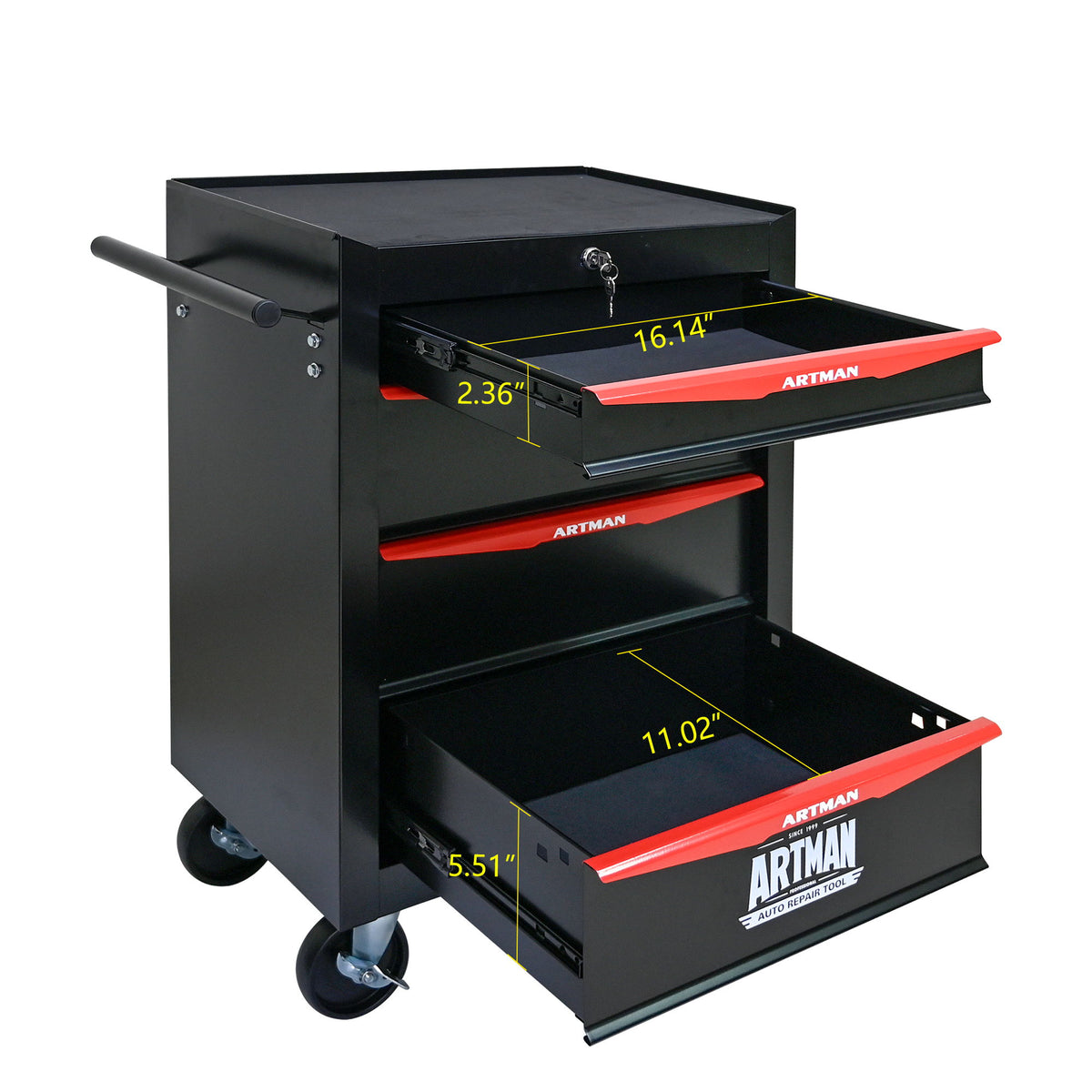 Rolling Metal Tool Chest With Drawers, Steel Storage Cabinet With Ball Bearing Slides