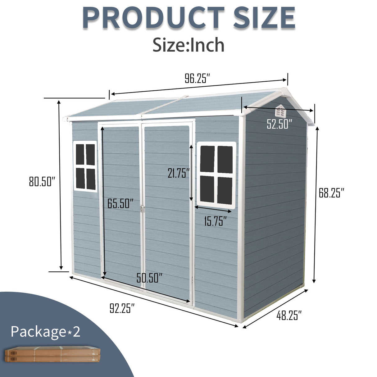 Resin Outdoor Storage Shed Garden Building Double Door Waterproof Metal