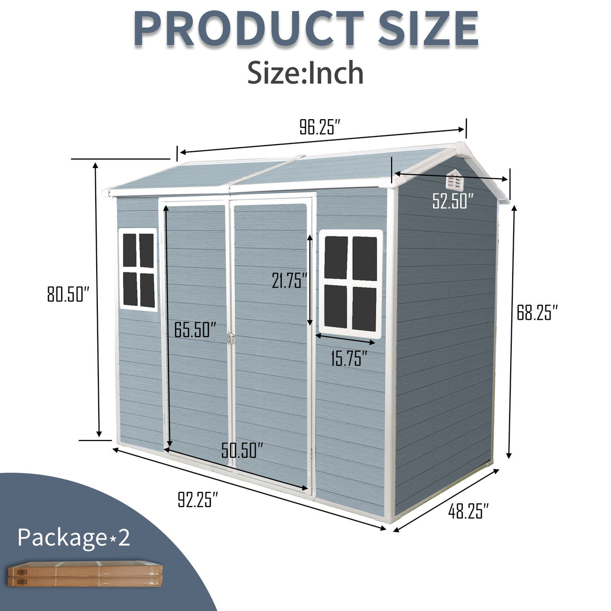 8 X 4Ft Resin Outdoor Storage Shed With Two - Window And Double - Door, Plastic Shed With Floor For Gargen, Patio, Yard, Lawn - Gray
