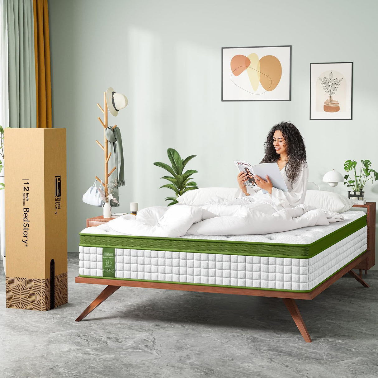 12" Hybrid Mattress With Gel Memory Foam & Pocket Springs - Green - Full