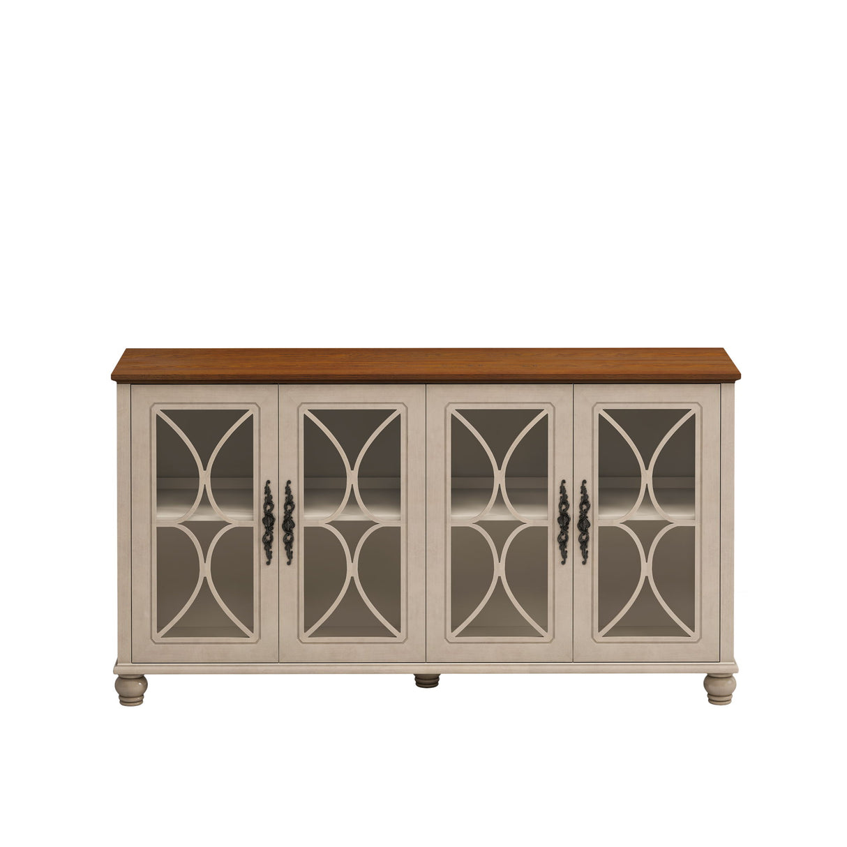 4 Door Sideboard Cabinet with Tempered Glass Doors and Wood 59x32in