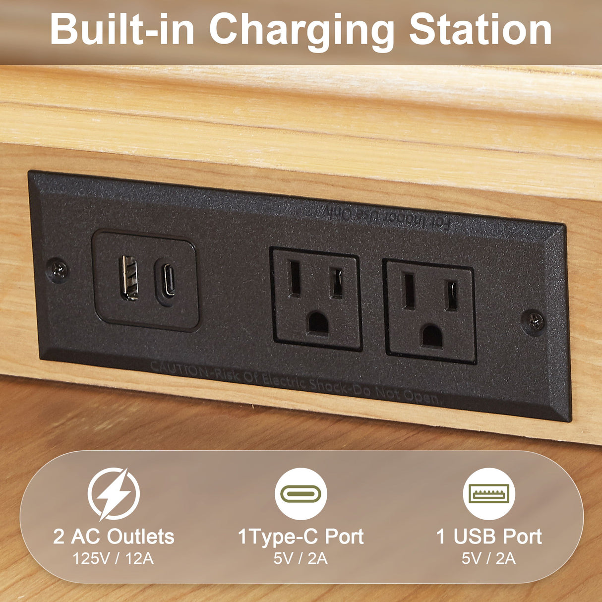 Nightstand With Charging Station, 3 Drawer Storage Table