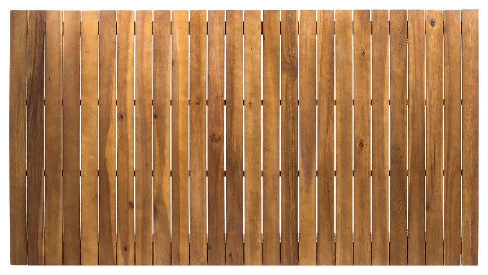 Outdoor 7 Pieces Patio Slat Design Acacia Upholstered Dining Set