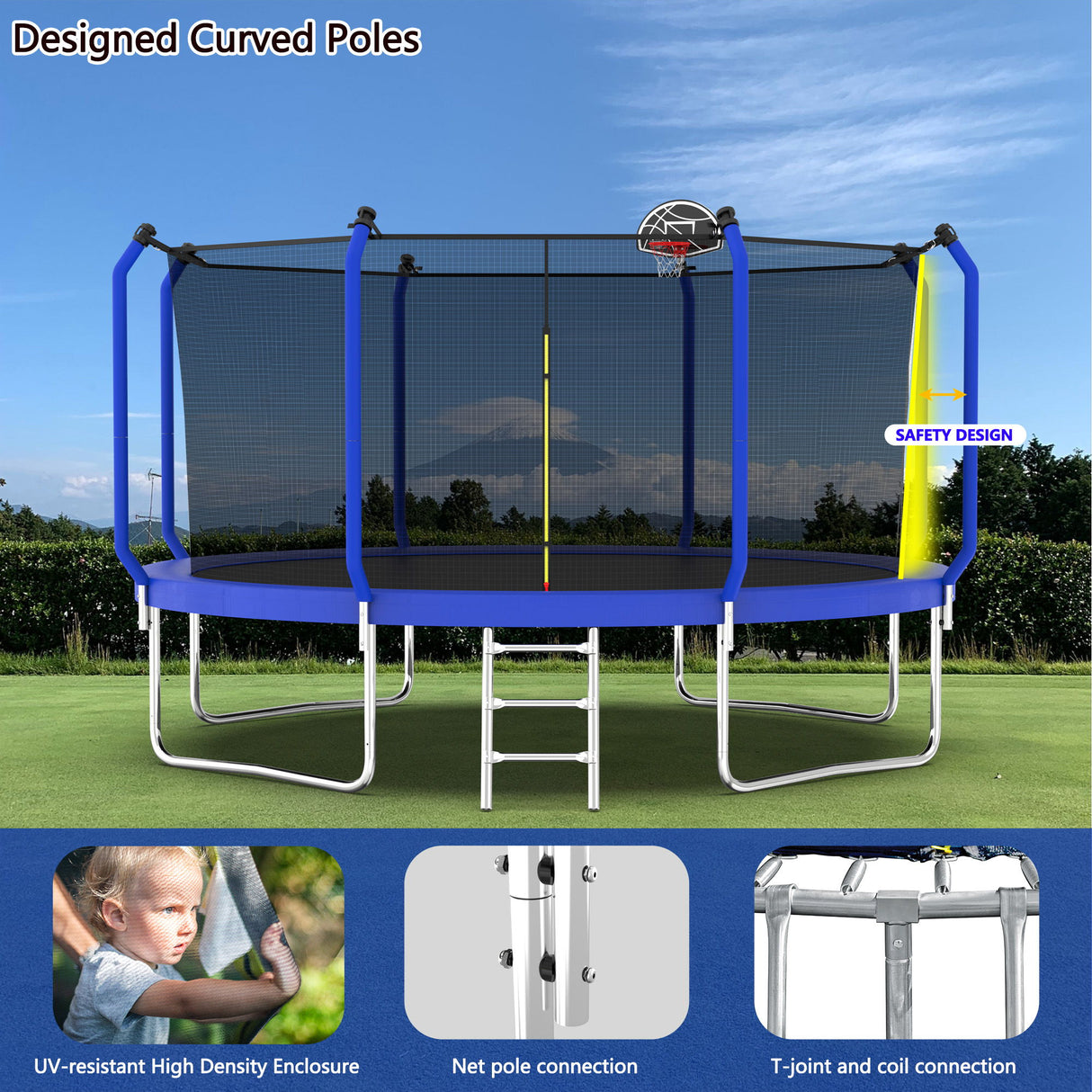 Trampoline With Basketball Hoop, Astm Approved Reinforced Type Outdoor Trampoline With Enclosure Net - Trampolines - Alpine Outlets