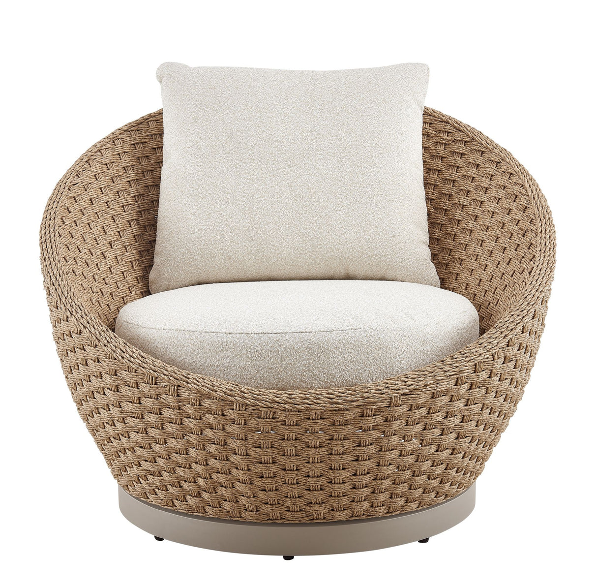 Kobalt - Metal Outdoor Swivel Lounge Chair With Cushions - Boucle White / Natural