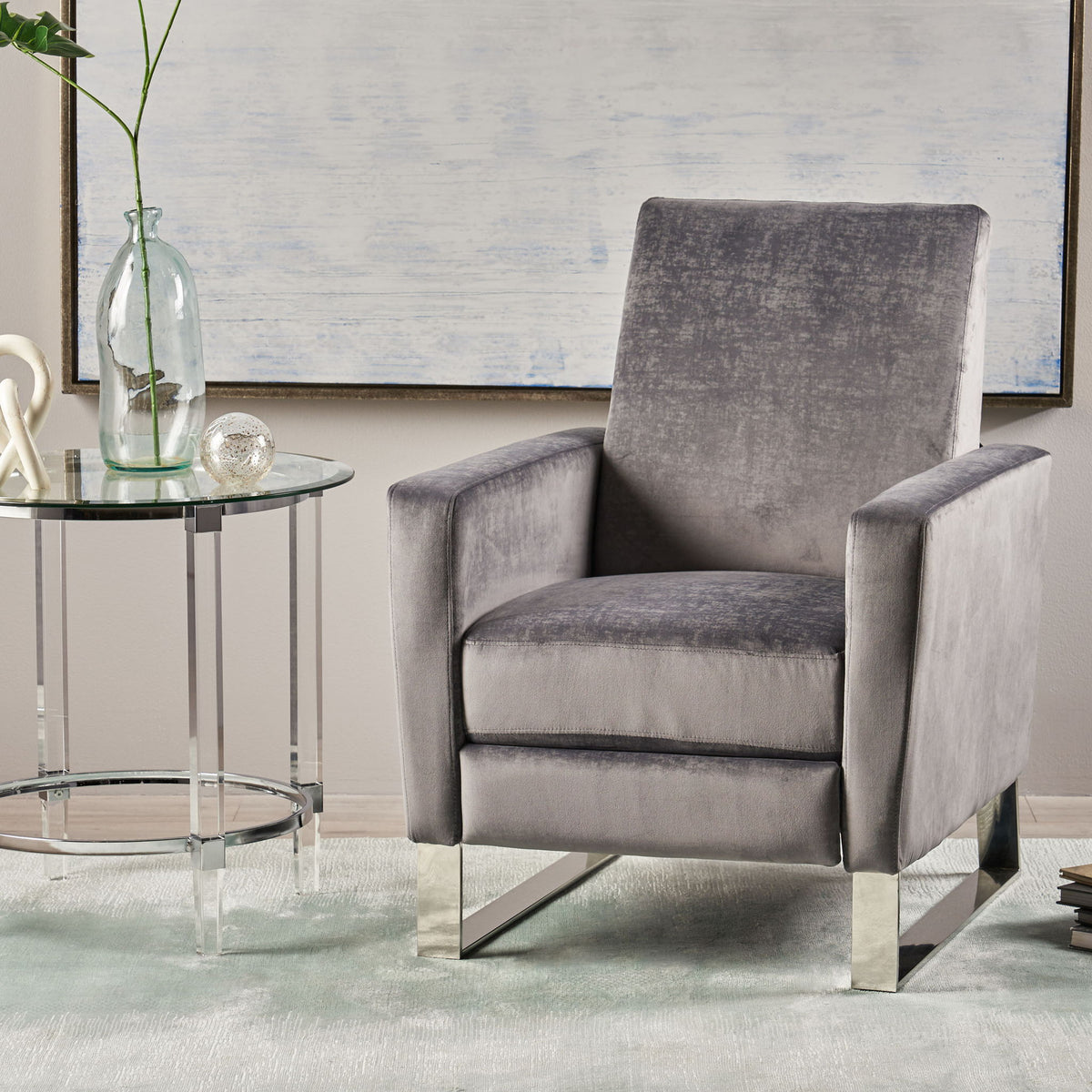 Bolt - Upholstered Recliner Chair With Stainless Steel Base - Gray