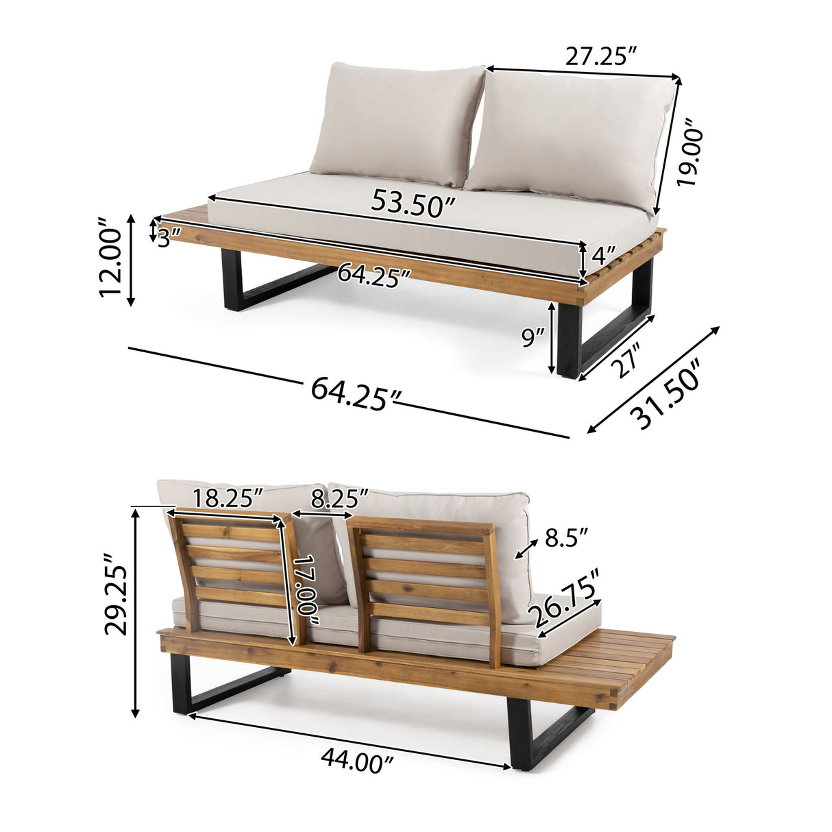 Sebastian - Hand Crafted 4 Piece Sofa Set With Water Resistant Cushions - Beige / Teak
