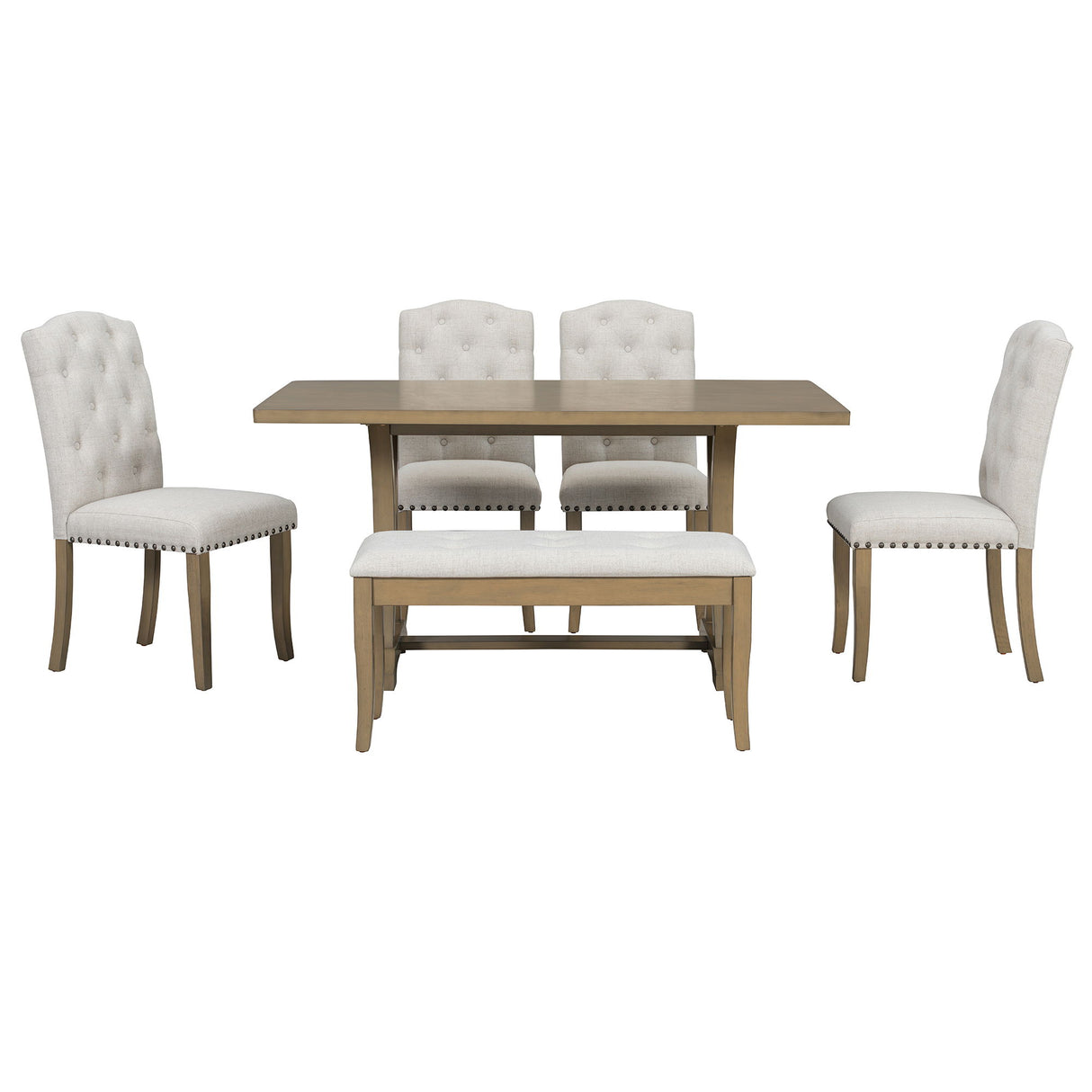 Dining Table Set With 4 Upholstered Chairs And Bench