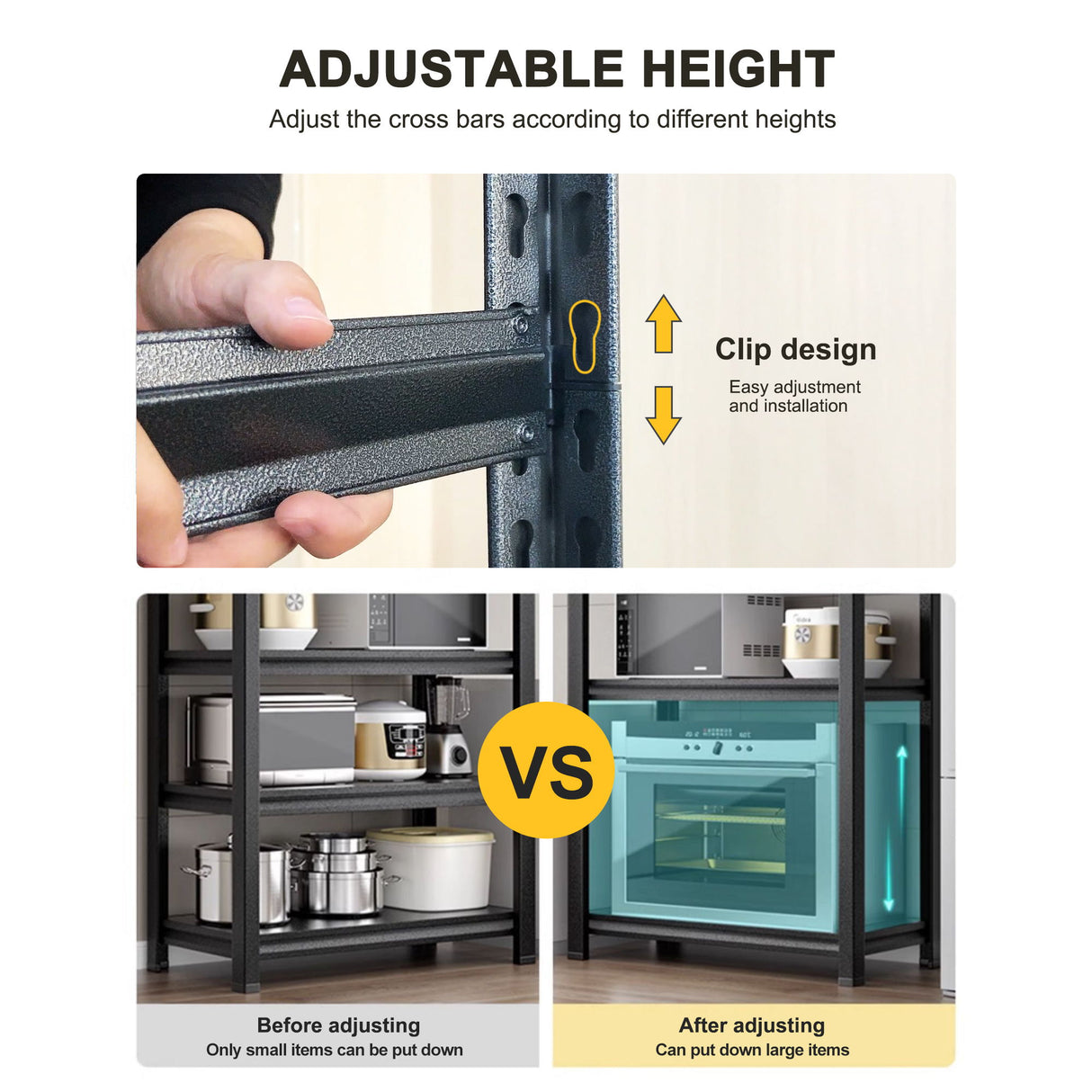 6 Tier Storage Rack, Garage Shelving, Adjustable Shelves & Reinforced Double Layer Uprights - Black
