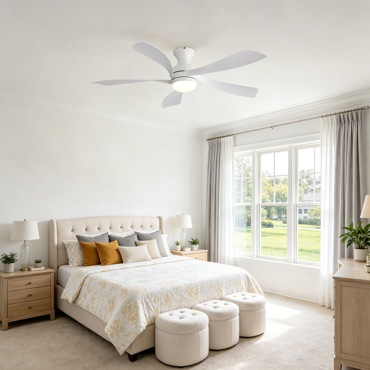 52" Ceiling Fan With 3 Color Dimmable LED Light, DC Reversible Motor, 6 Speed Settings