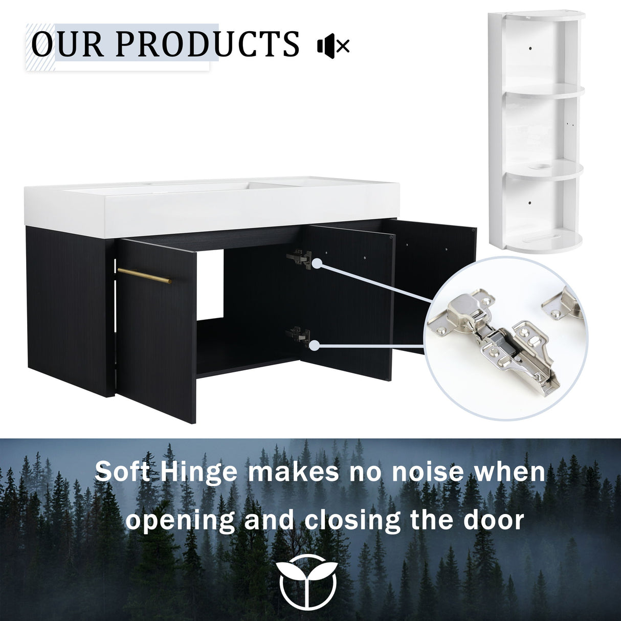 Modern Wall Mounted Bathroom Vanity With Left Sink And Storage Rack