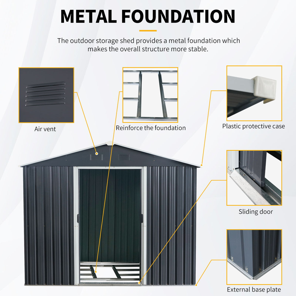 Outdoor Metal Storage Shed Garden Building Heavy Duty with Floor Base