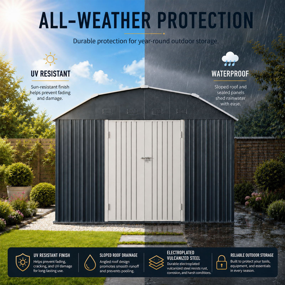 10 Ft X 12 Ft Outdoor Metal Storage Shed With Arch Roof With Lockable Doors For Backyard Garden Patio Lawn - Black