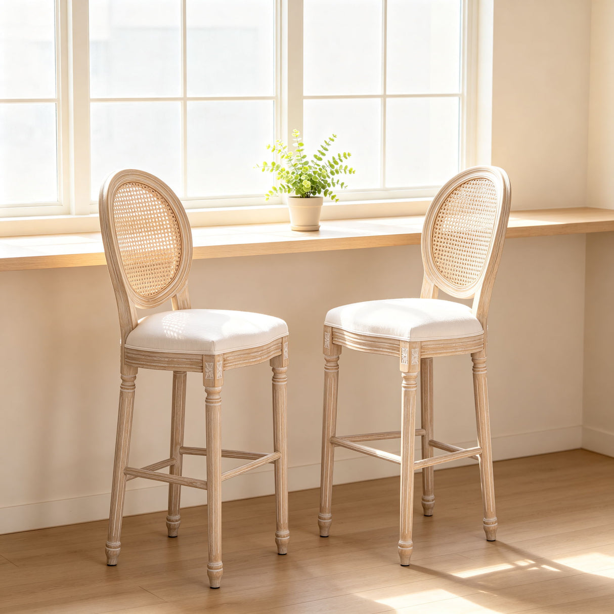 French Country Bar Chairs With Round Back (Set of 2)