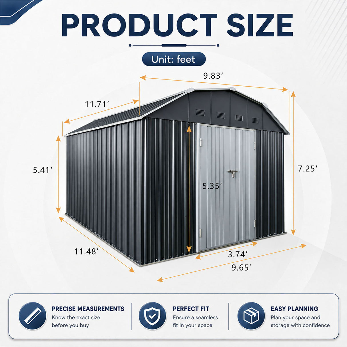 10 Ft X 12 Ft Outdoor Metal Storage Shed With Arch Roof With Lockable Doors For Backyard Garden Patio Lawn - Black