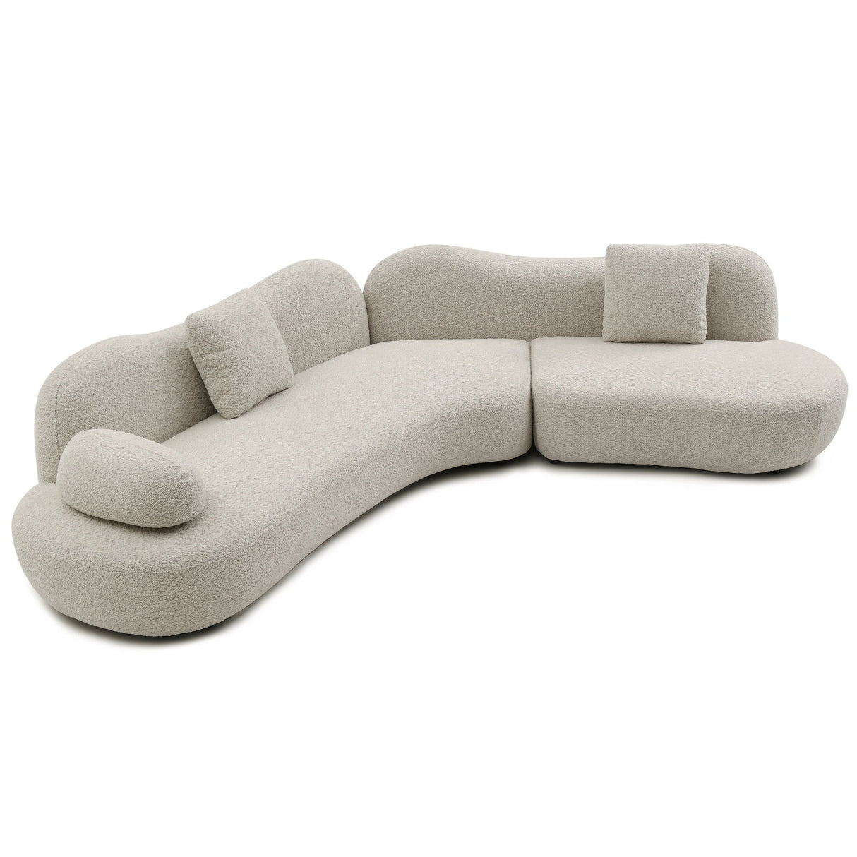 Sofa With Crescent Shape And Butterfly Backrest, Includes 2 Pillows - Beige
