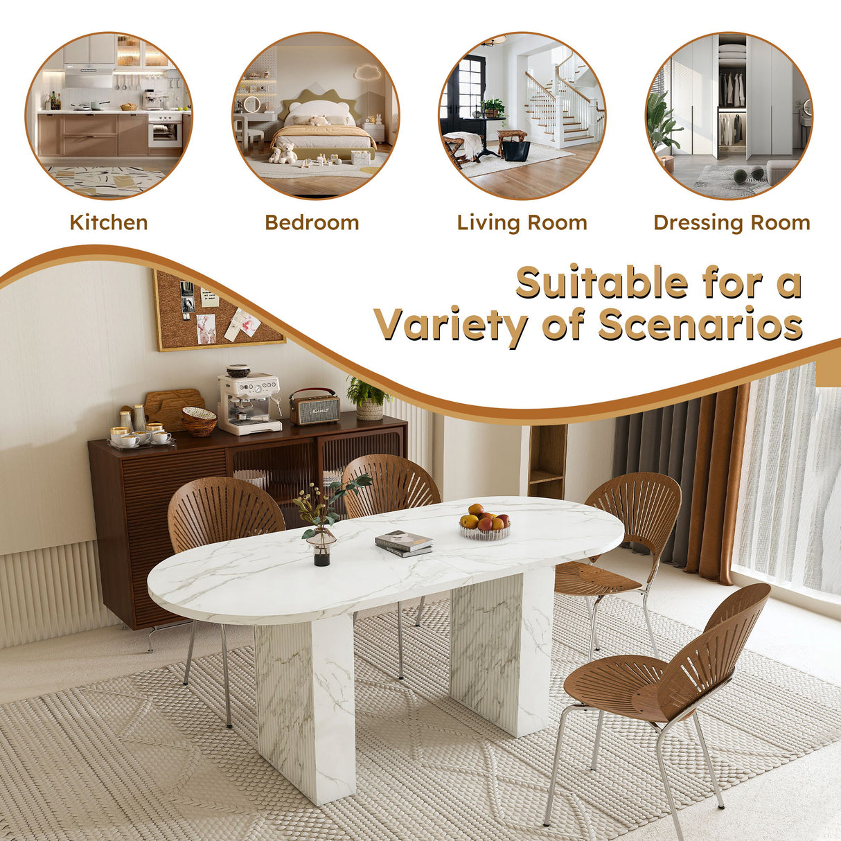 Oval Dining Table With Wood Strip Base