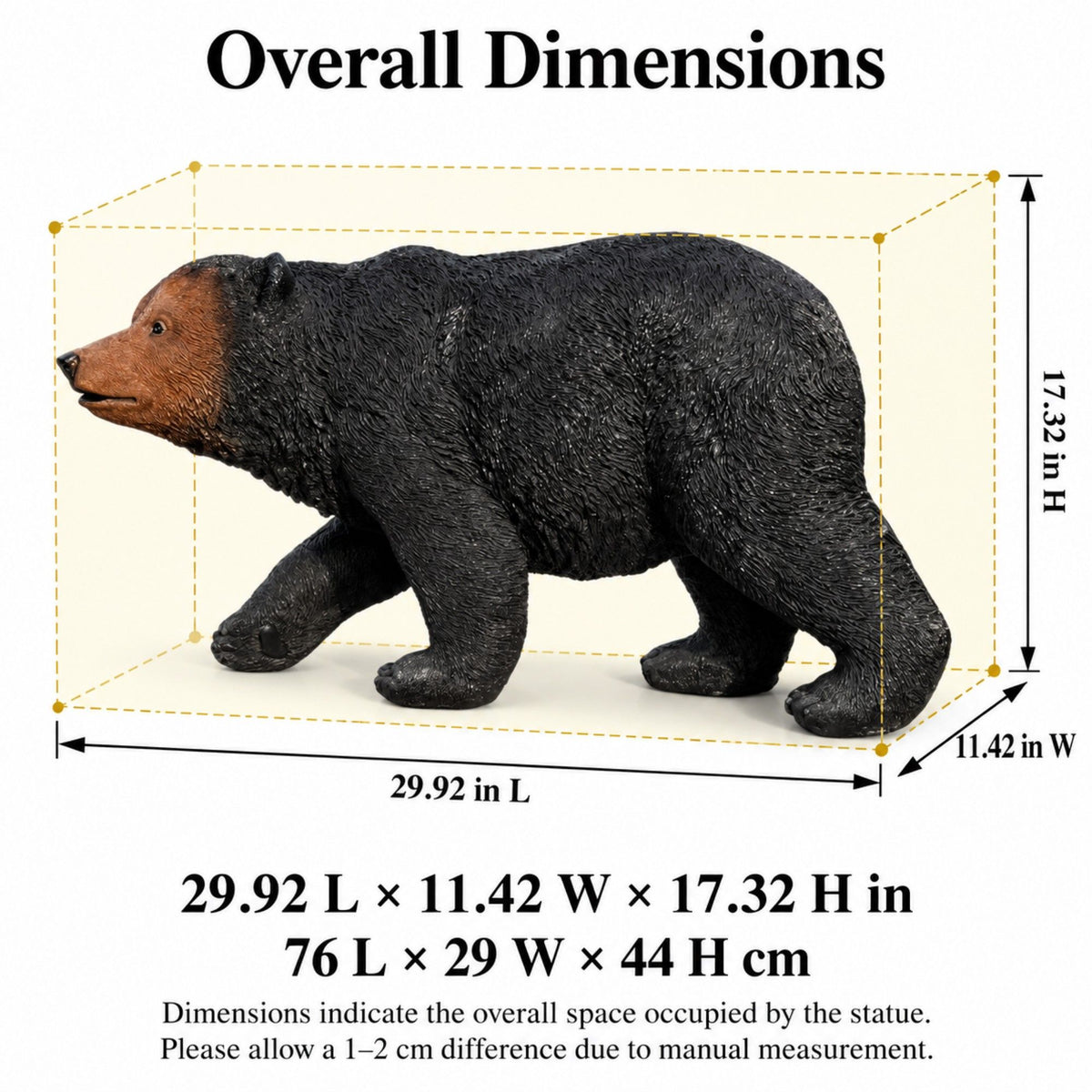 Bear Garden Statue, Walking Animal Sculpture With 2 Ground Stakes For Outdoor Decor - Black