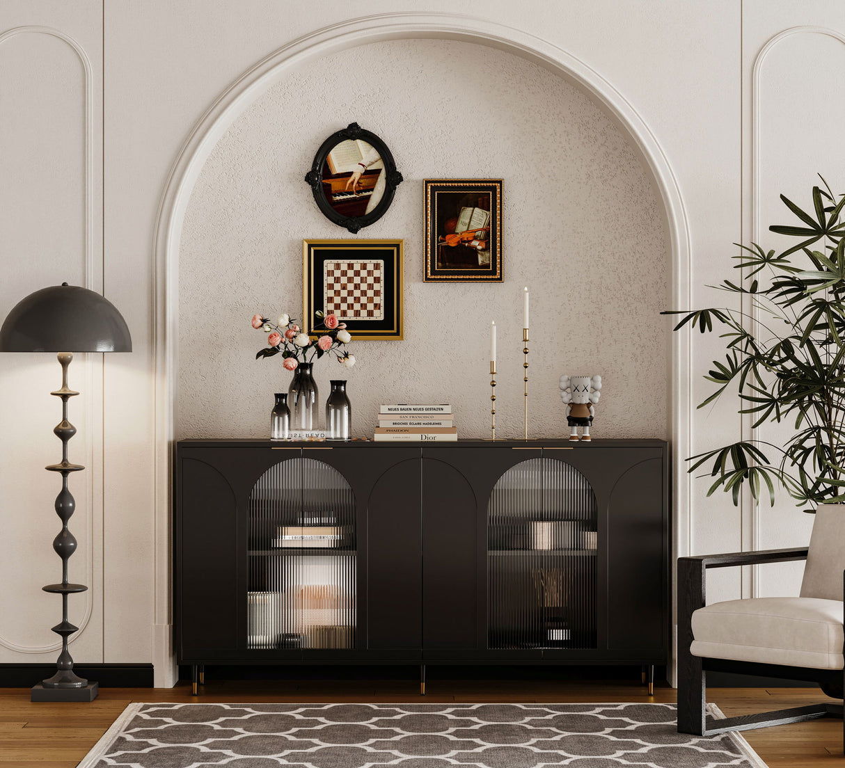 Accent Cabinet with 4 Fluted Glass Doors 60in x 16in