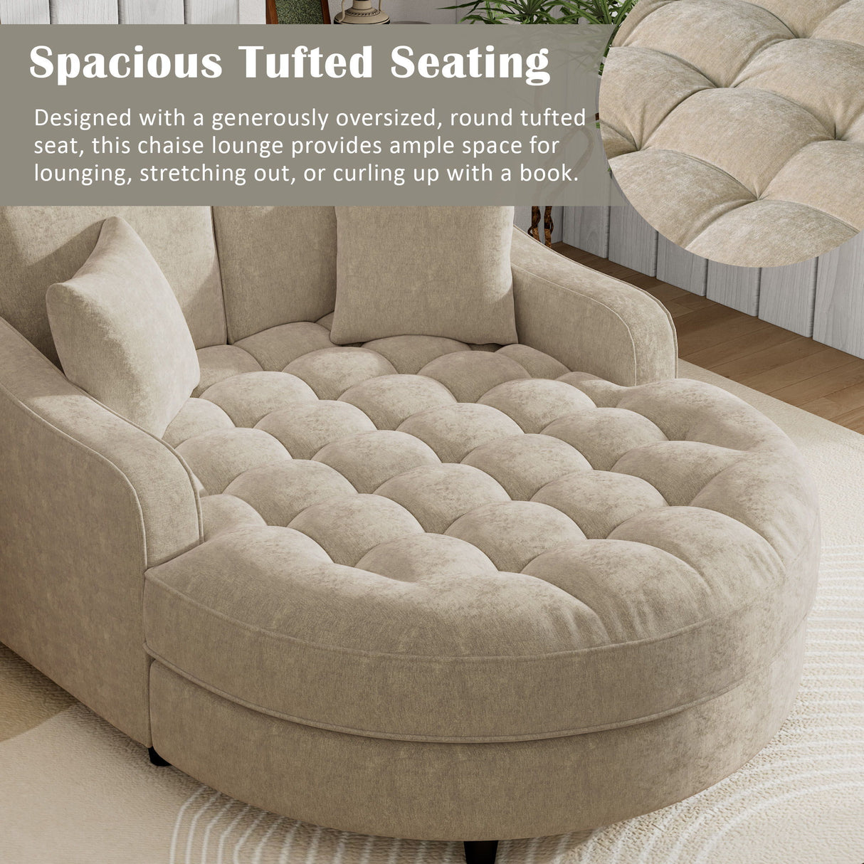 Modern Chaise Lounge Upholstered Sofa Couch With Tufted Seat And Detachable Pillows For Living Room
