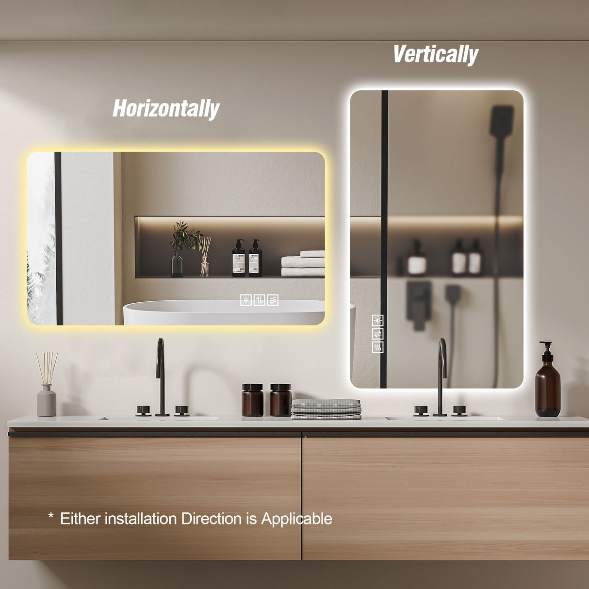 Wall Mounted LED Lighting Mirror With 3 Color Lighting, Dimming, Waterproof, Anti Fog, Touch Switch - Silver