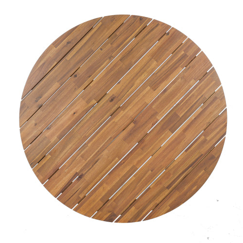 5-Piece Outdoor Acacia Wood Round Dining Set Beige Cushion