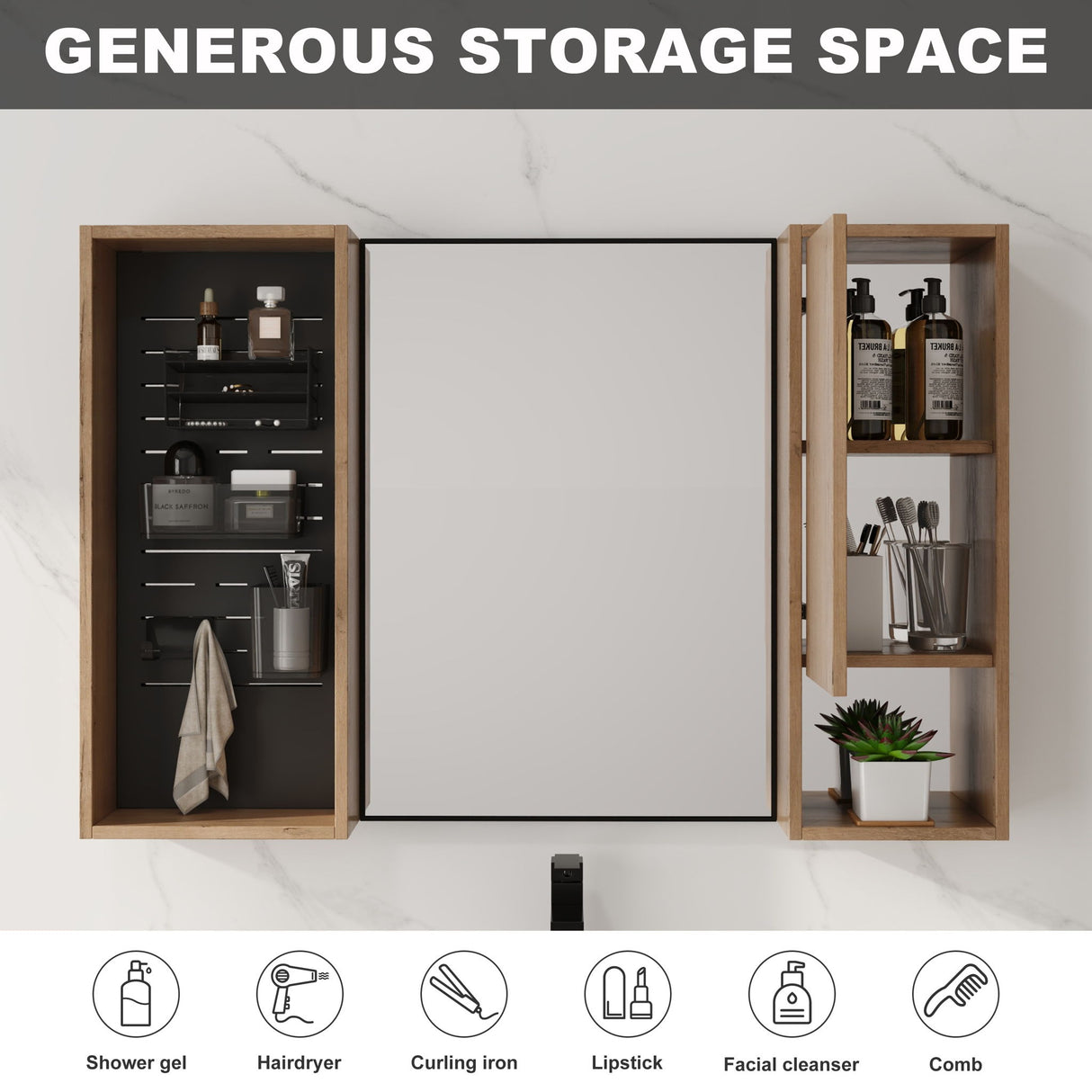 41.6" Wall Mounted Bathroom Cabinet With Soft Close Door, Storage Cabinet Featuring - Imitative Oak