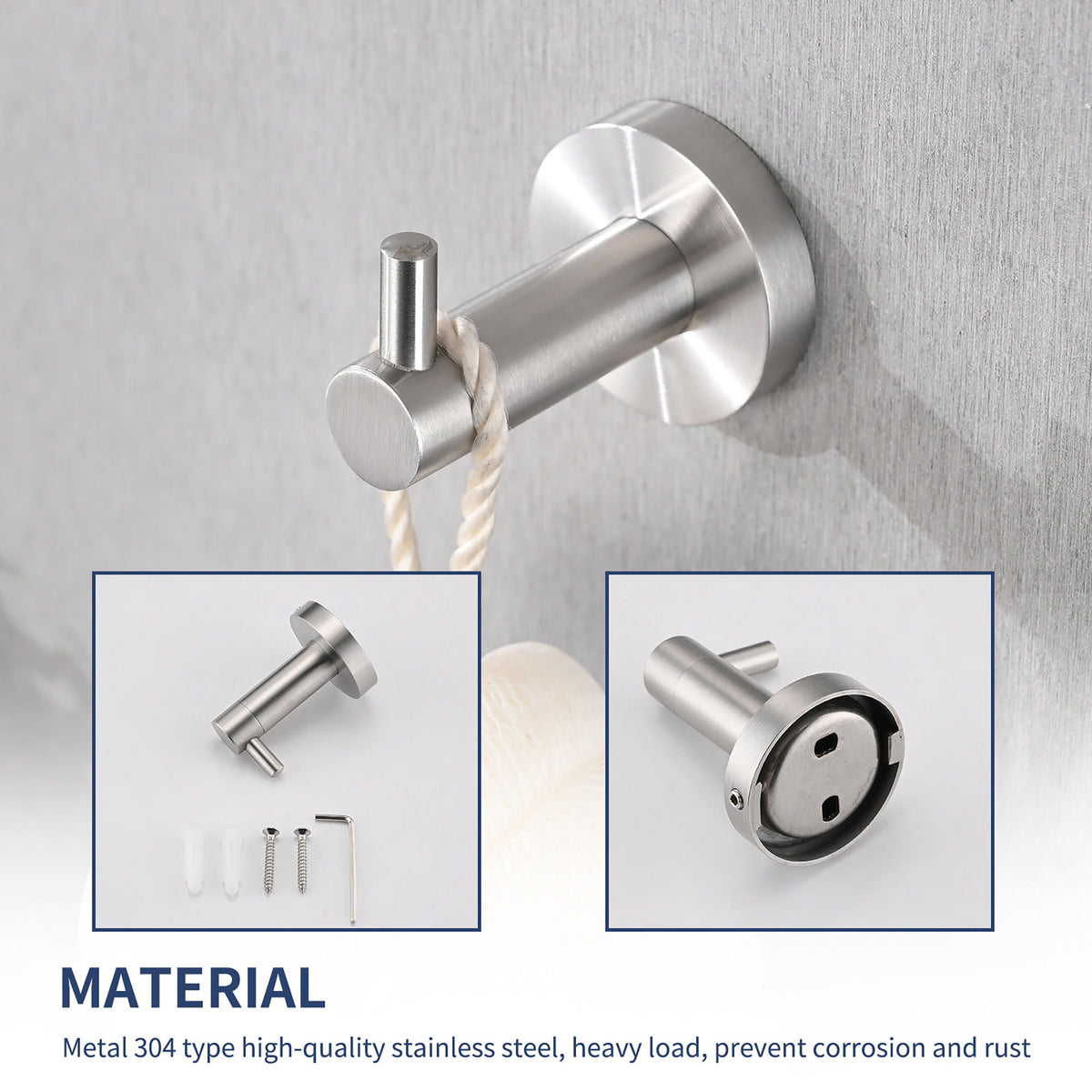 Bathroom Set 4 Pack With Towel Bar Racks, Toilet Paper Holder, Ring, Hook, Stainless Steel - Brushed Nickel