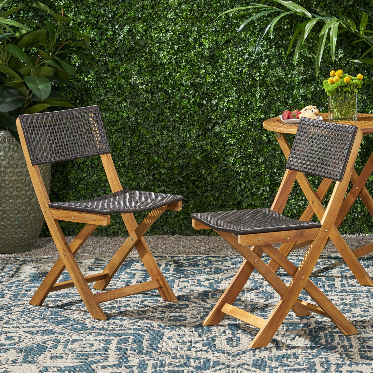 Bistro Foldable Chair With Wicker Backrest