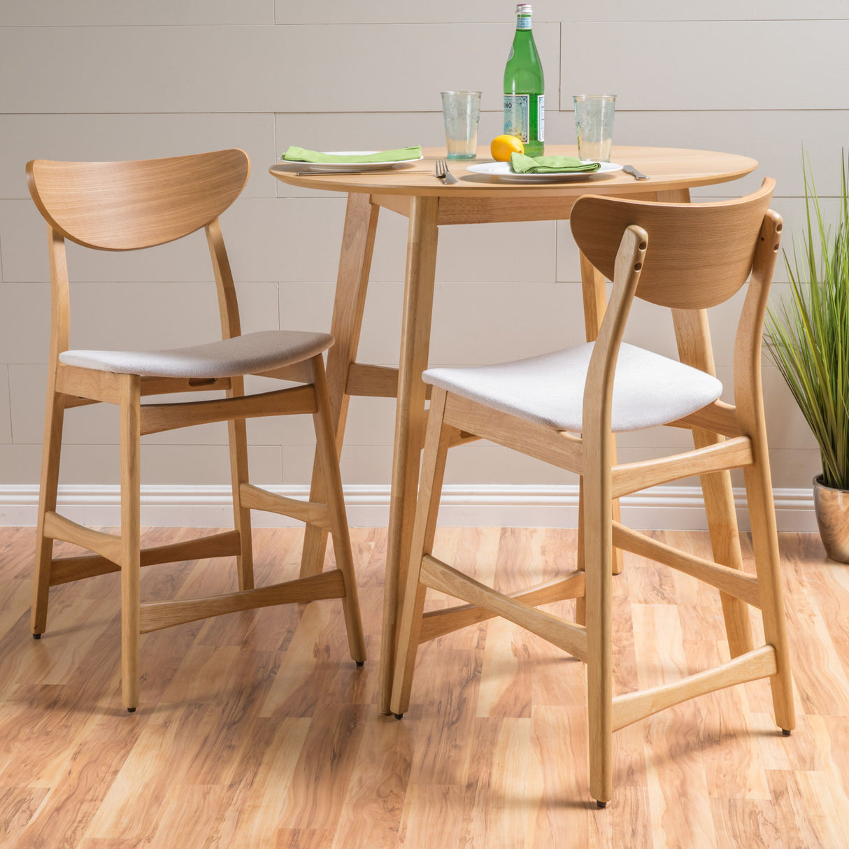 Retro Modern Counter Height Chair Set With Cushioned Seats