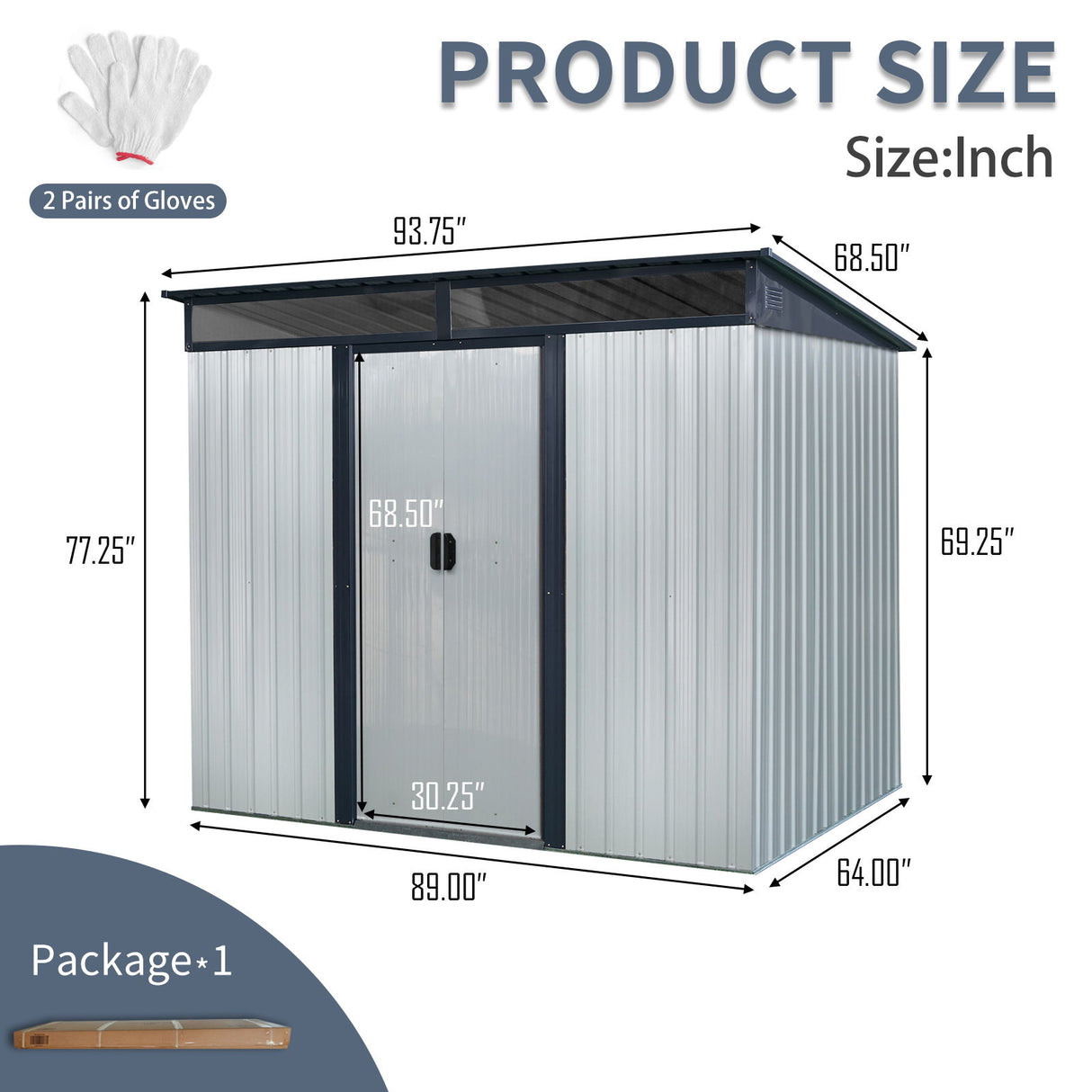 Outdoor Metal Storage Shed Garden Building with Sliding Doors and Foundation