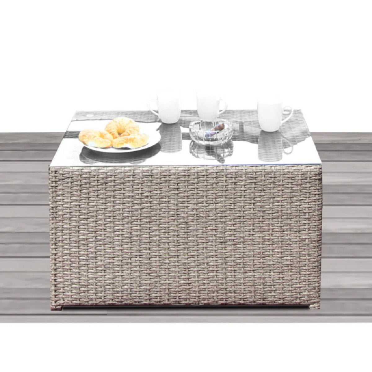 6 Seat Patio Wicker Sectional With Cushions - Gray Mix