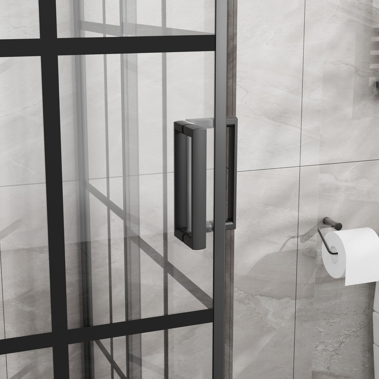 Corner Shower Enclosure Double Sliding Door & Shower Base - Matte Black