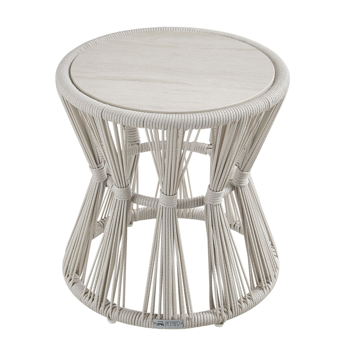 Breeze - Powder Coated Metal Round Outdoor Side Table With Sintered Stone Table Top - Cream