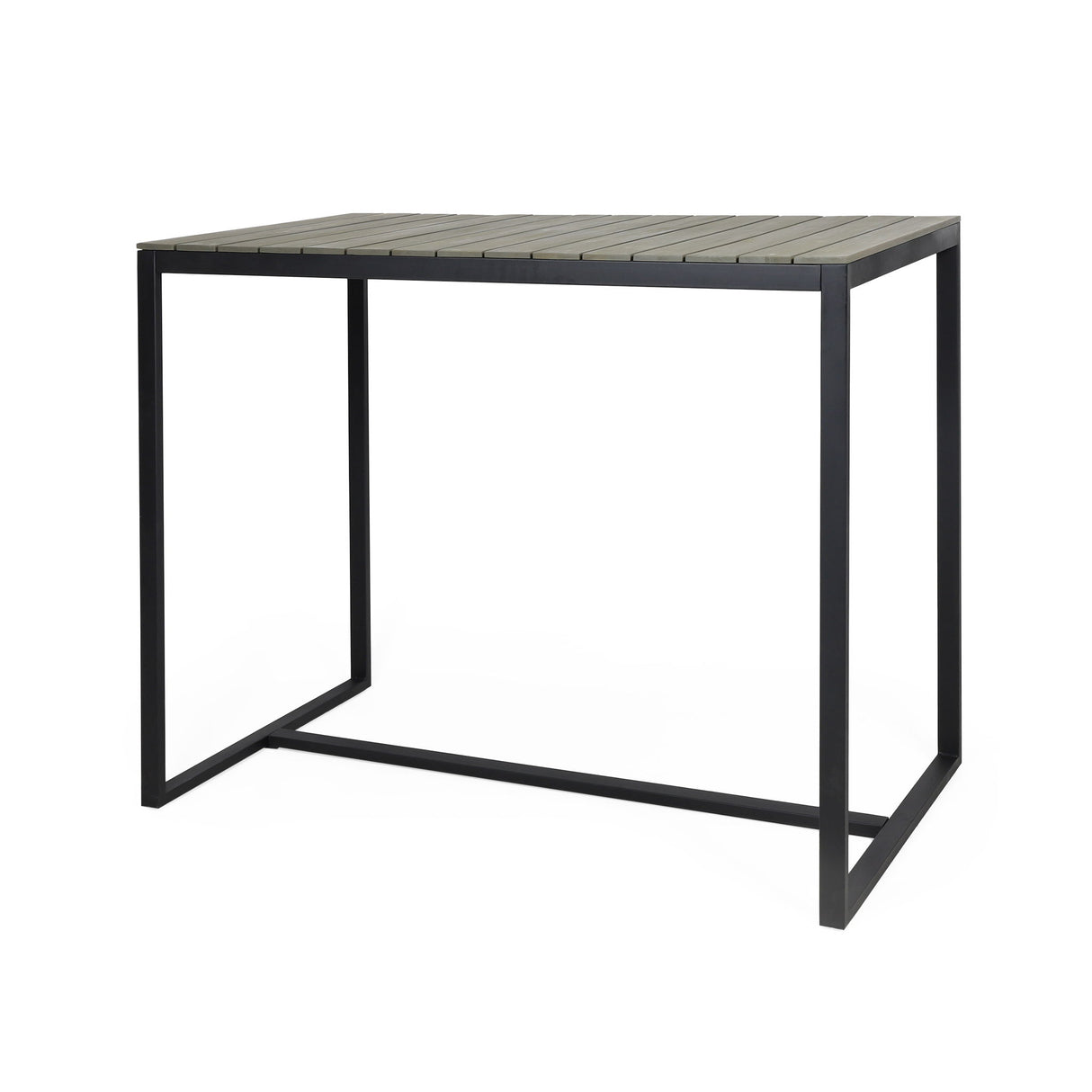 Ernesto - Outdoor Industrial Acacia Wood Bar Table With Metal Frame - Gray