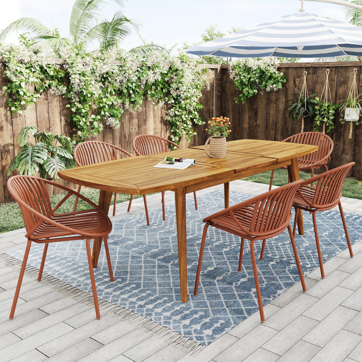 Stackable Outdoor Chairs With Breathable Plastic Backrest (Set of 2)