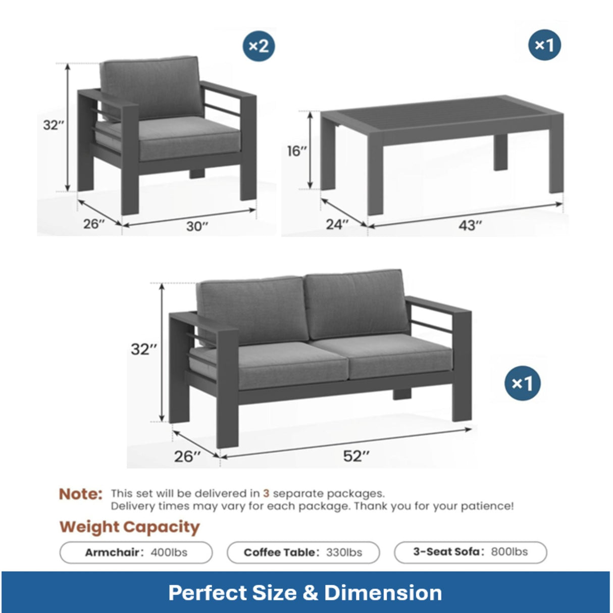 Outdoor Patio Set All-Weather With Thick Cushions