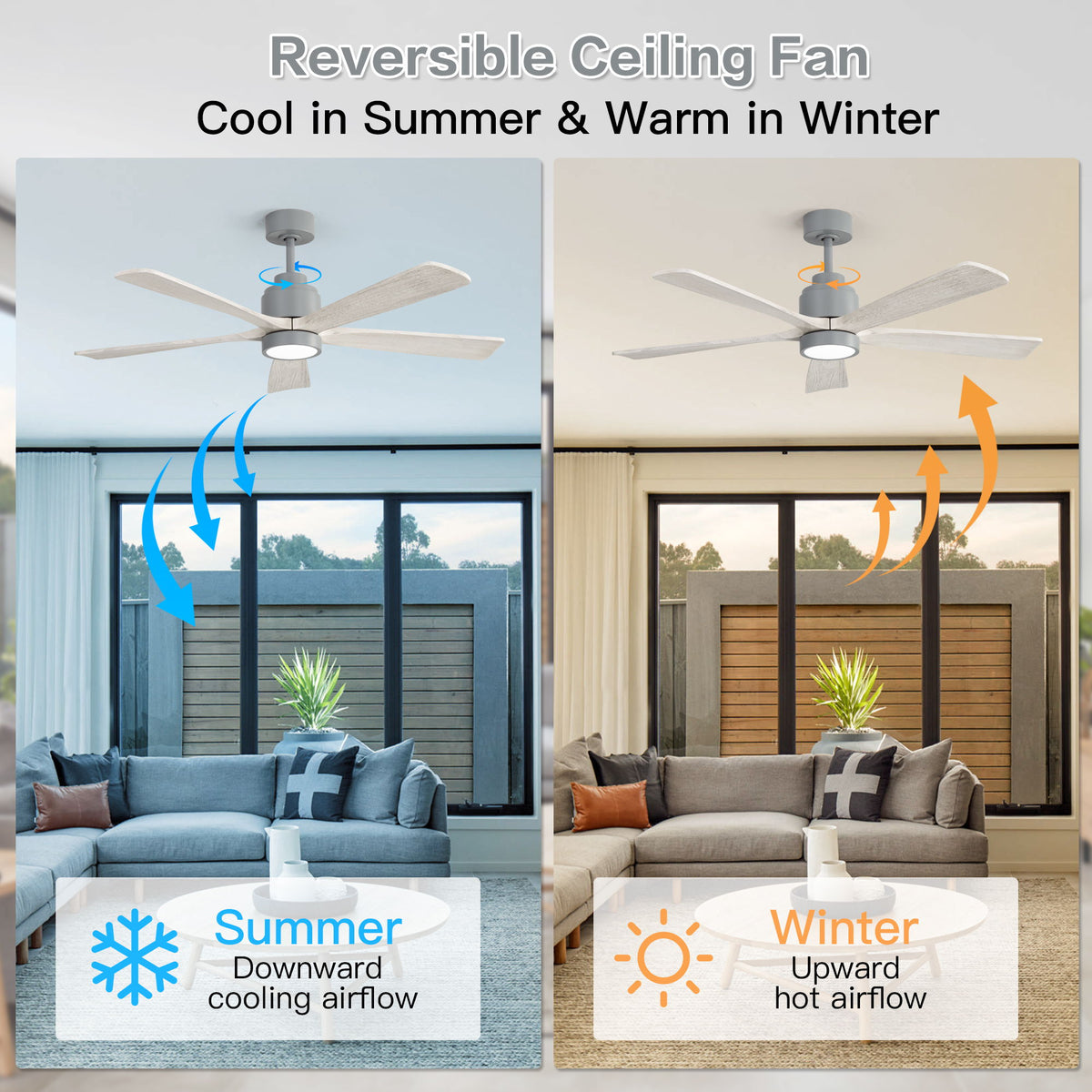 52" Ceiling Fan With Dimmable LED Light And 6 Speed Remote Control - Cement Gray