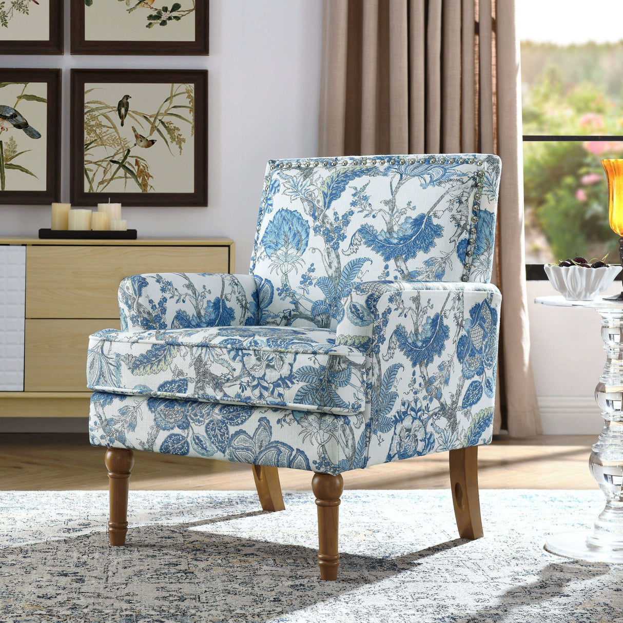 Floral Accent Armchair With Nailhead Trim
