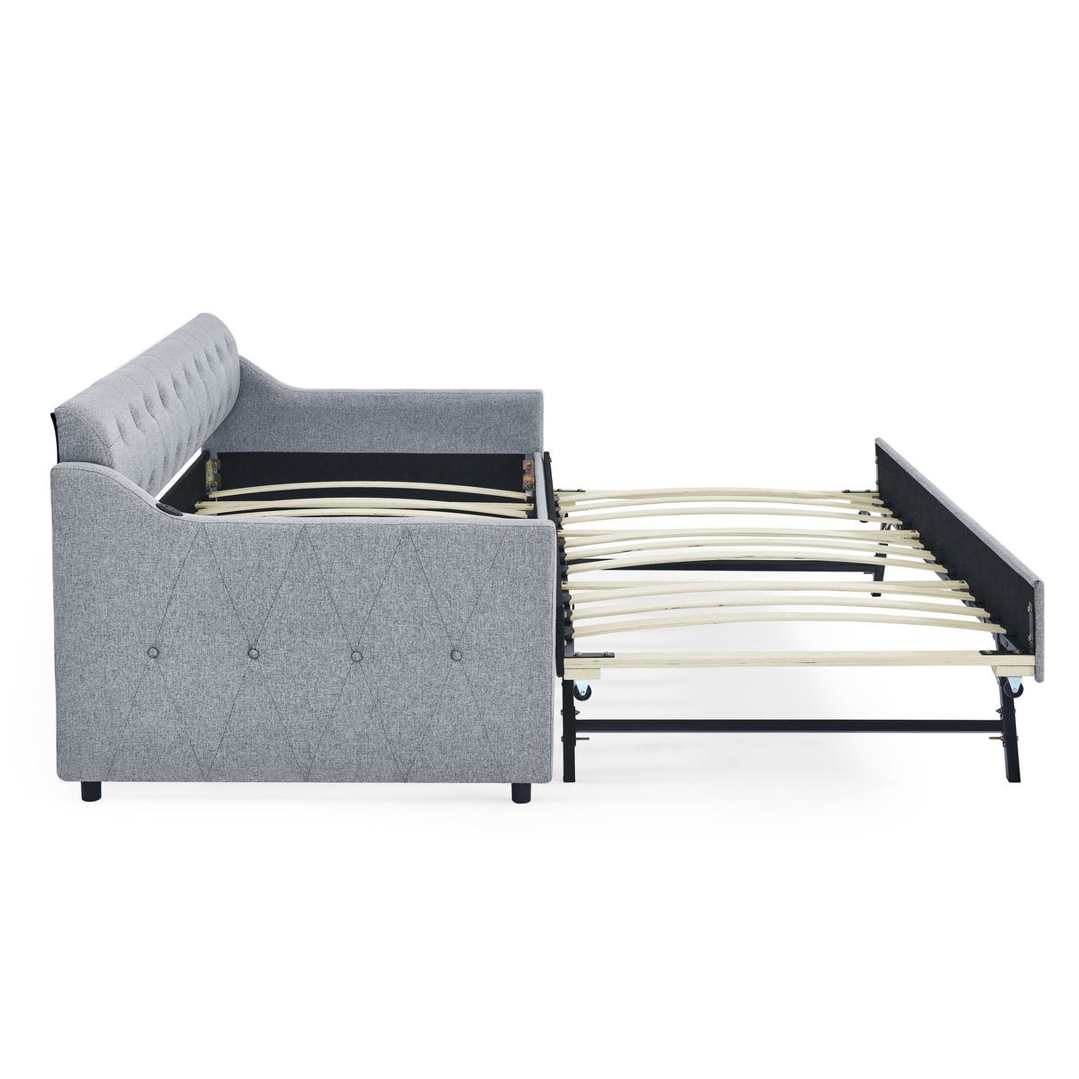 Size Upholstered Daybed With Trundle And USB Charging Armrest